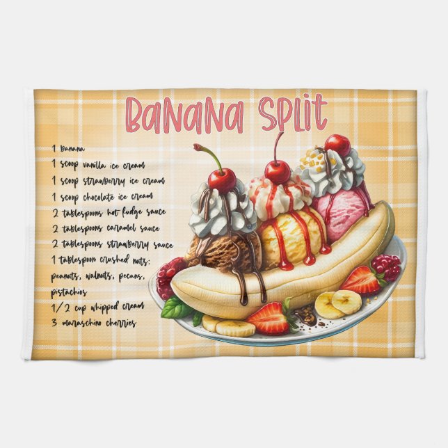 Banana Split Recipe Tea Towel (Horizontal)