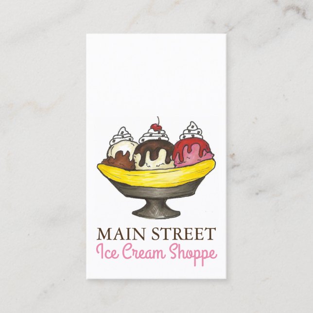 Banana Split Sundae Ice Cream Shoppe Shop Food Business Card (Front)