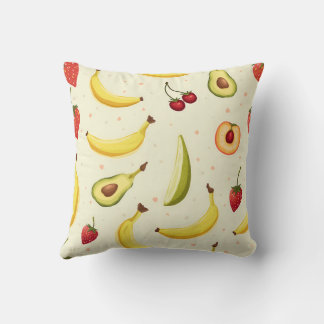 Banana, strawberry, cherry, peach, avocado pattern cushion