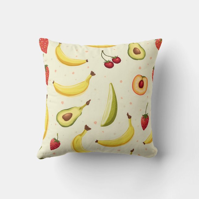 Banana, strawberry, cherry, peach, avocado pattern cushion (Back)