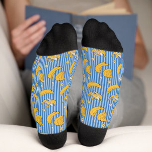 Banana Stripe Vector Pattern Classic Blue Socks