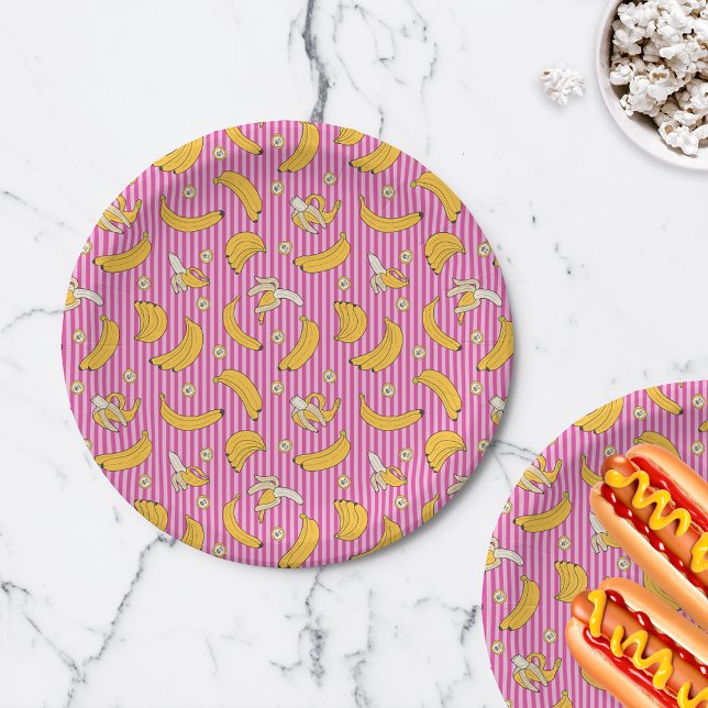 Banana Stripe Vector Pattern | Magenta Paper Plate (Creator Uploaded)