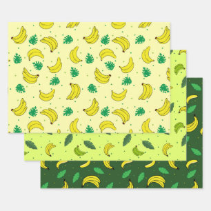 Banana Summer Yellow Green Tropical Fruits Pattern Wrapping Paper Sheet
