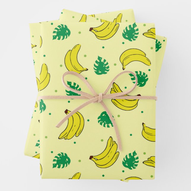 Banana Summer Yellow Tropical Fruits Pattern Wrapping Paper Sheet (In situ)