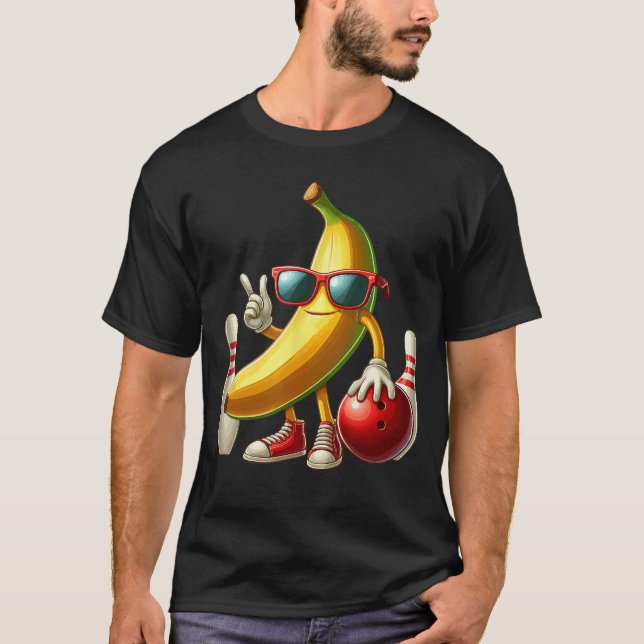 Banana Sunglasses Playing Bowling Funny Fruit Spor T-Shirt (Front)