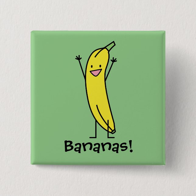 Banana that's happy, celebrating and cheering 15 cm square badge (Front)