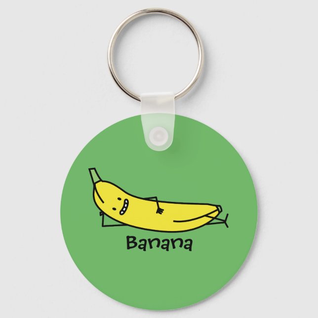 Banana that's smiling, laying down and relaxing key ring (Front)