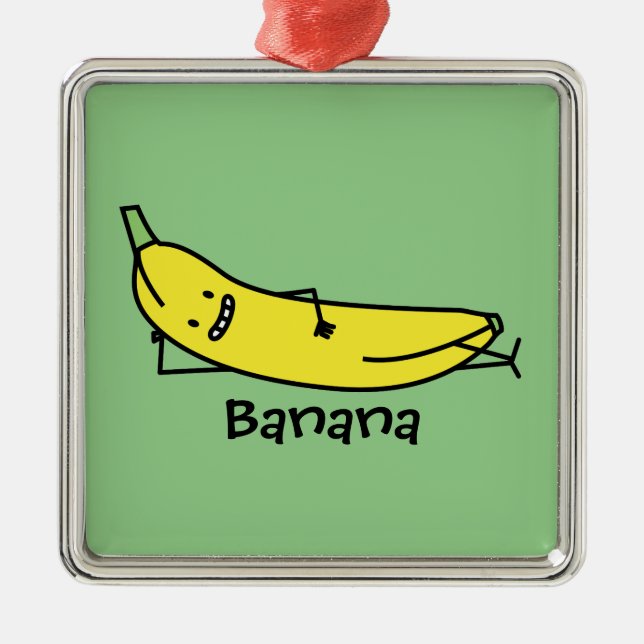 Banana that's smiling, laying down and relaxing metal tree decoration (Front)