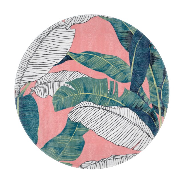 Banana Tree Botanical: Bright Red Seamless Cutting Board (Front)