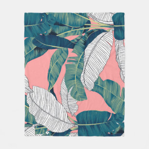 Banana Tree Botanical: Bright Red Seamless Fleece Blanket
