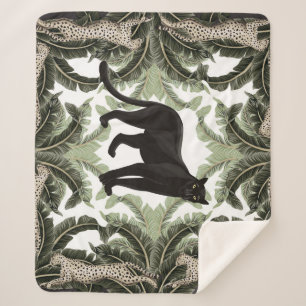 Banana Tree Cheetah Tropical Pattern Sherpa Blanket