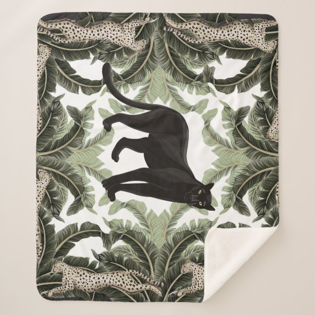 Banana Tree Cheetah Tropical Pattern Sherpa Blanket (Front)
