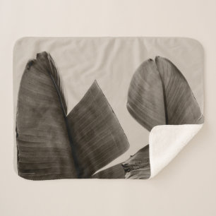 Banana Tree Leaves in Sepia Sherpa Blanket