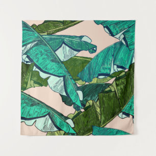 Banana tropical Leaves seamless Pattern Tapestry