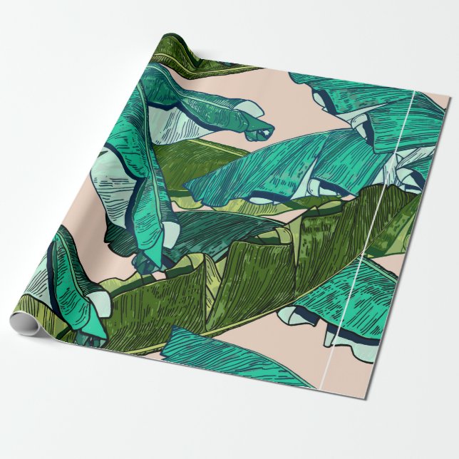 Banana tropical Leaves seamless Pattern Wrapping Paper (Unrolled)
