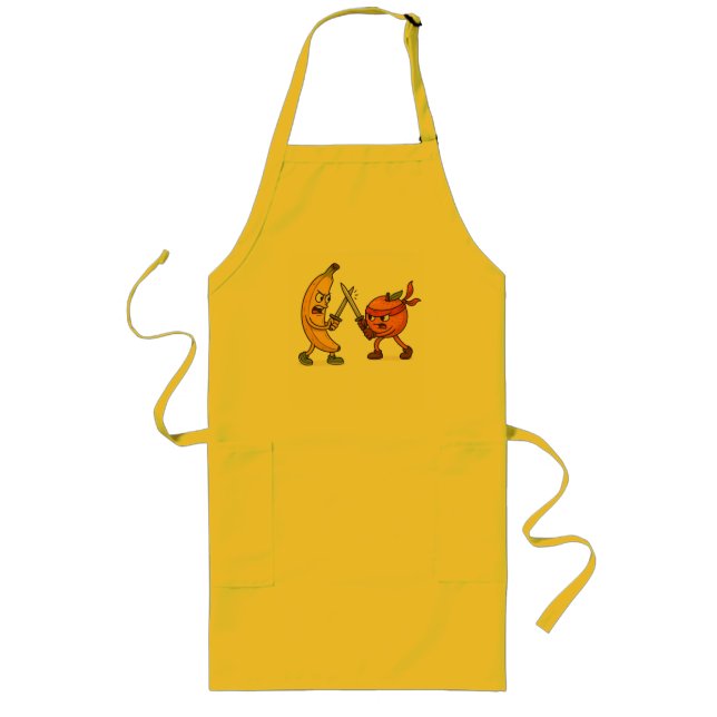 Banana vs. Ninja Orange – Epic Fruit Battle Long Apron (Front)