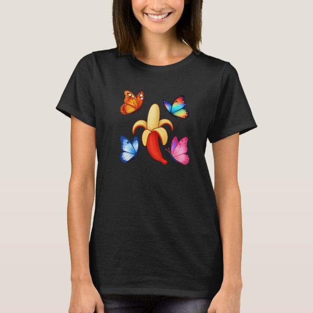 Banana with Colorful Butterflies T-Shirt (Front)