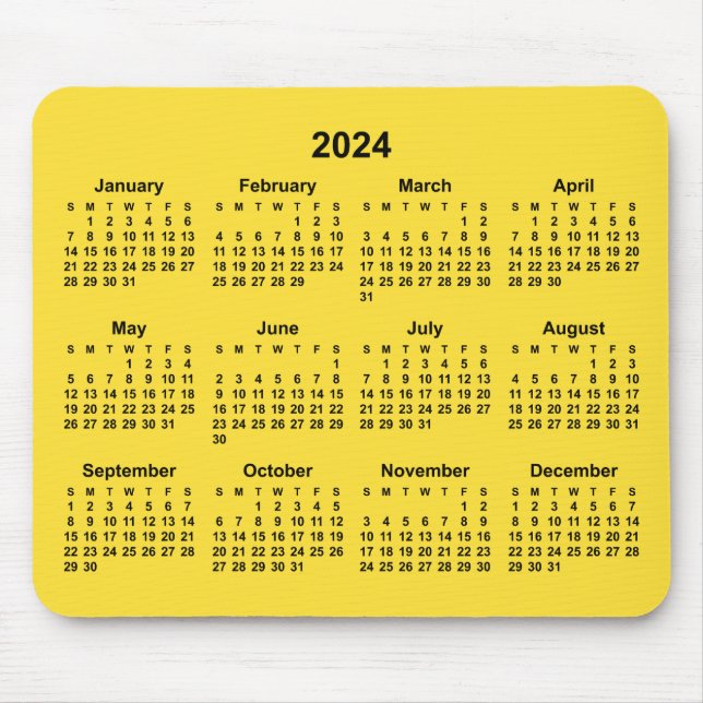 Banana Yellow 2024 Calendar Mouse Mat (Front)