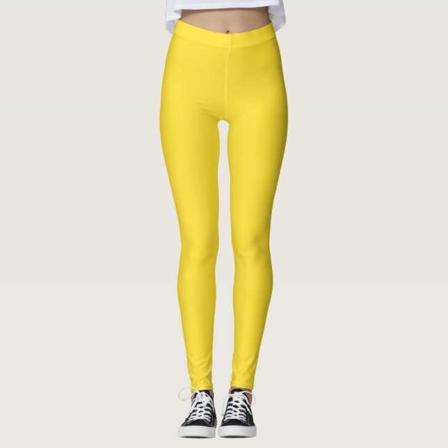 Banana Yellow Colour Solid Plain Leggings (Front)