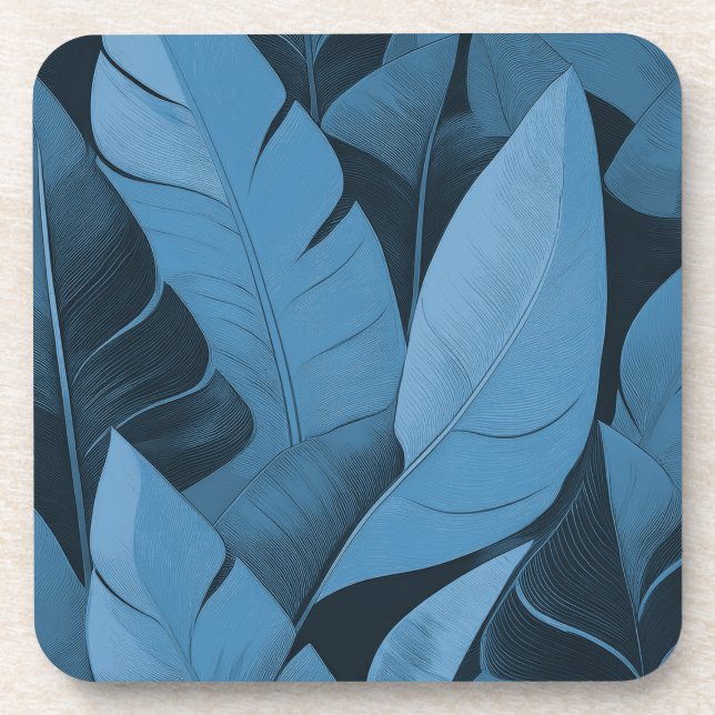 Bananarama Hawaiian Banana Leaves - Blue Coaster (Front)