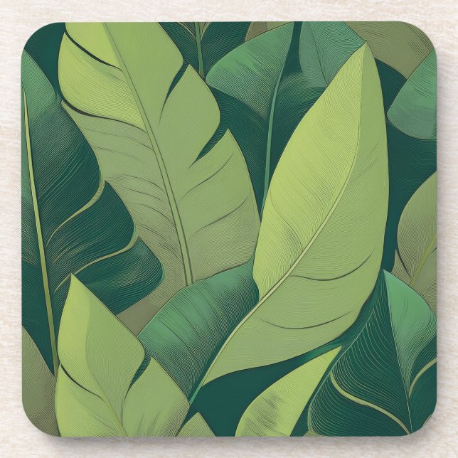 Bananarama Hawaiian Banana Leaves -Green Coaster (Front)
