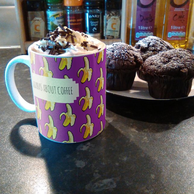 Bananas About Coffee Purple Background Bananas Mug (Creator Uploaded)