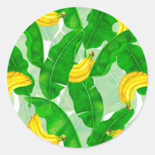 Bananas and leaves watercolor design classic round sticker