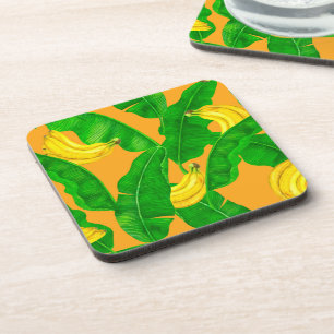 Bananas and leaves watercolor design coaster