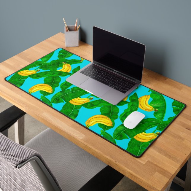 Bananas and leaves watercolor design desk mat (Office 2)