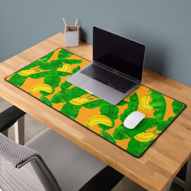 Bananas and leaves watercolor design desk mat (Office 2)