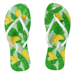 Bananas and leaves watercolor design flip flops