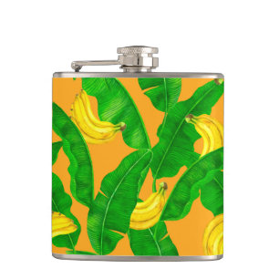 Bananas and leaves watercolor design hip flask