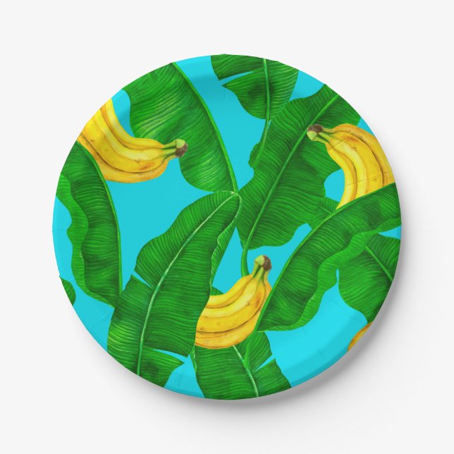 Bananas and leaves watercolor design paper plate (Front)