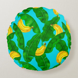 Bananas and leaves watercolor design round cushion