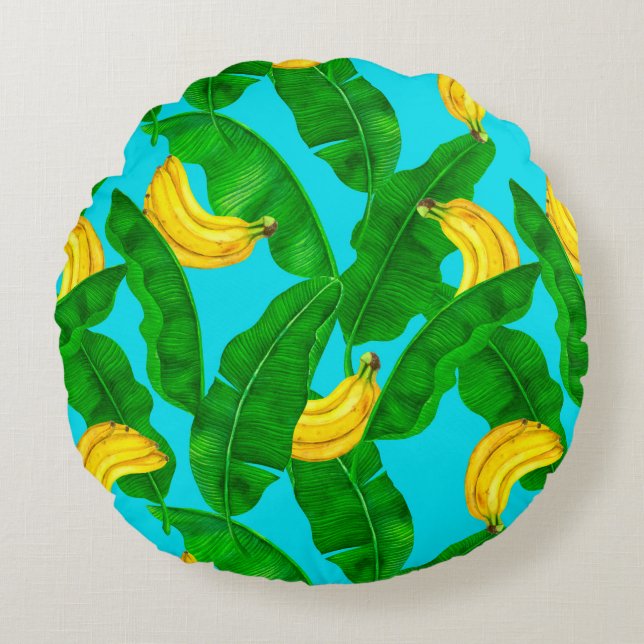 Bananas and leaves watercolor design round cushion (Front)
