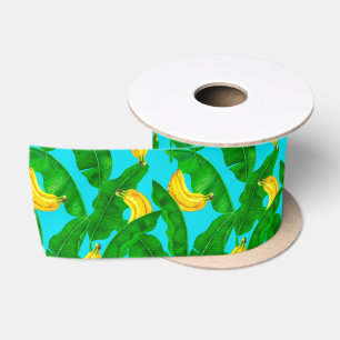 Bananas and leaves watercolor design satin ribbon