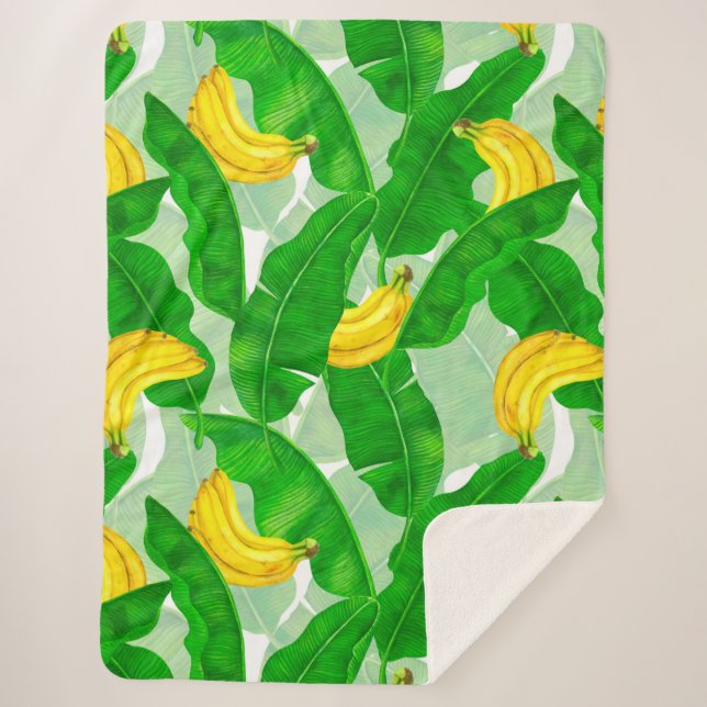 Bananas and leaves watercolor design sherpa blanket (Front)