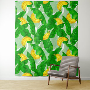 Bananas and leaves watercolor design tapestry