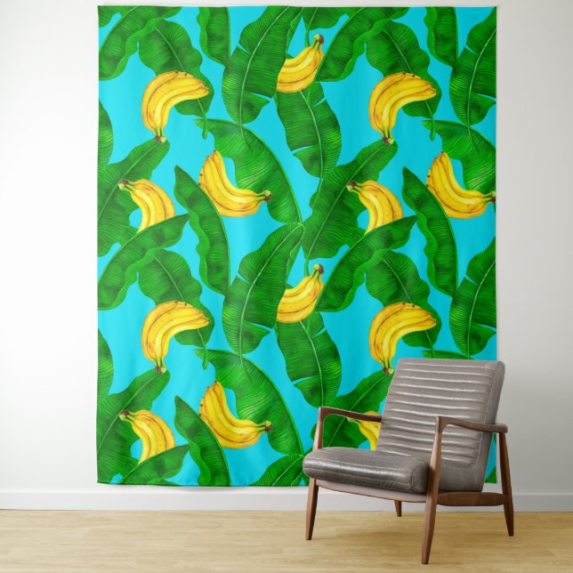 Bananas and leaves watercolor design tapestry (In Situ)