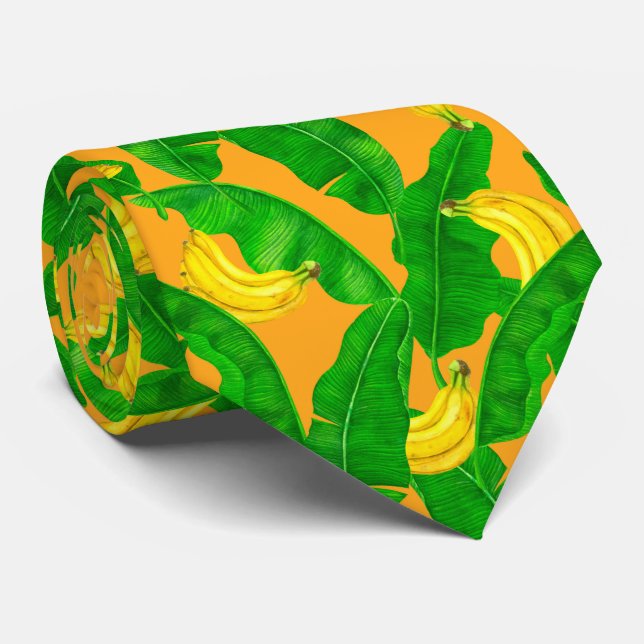 Bananas and leaves watercolor design tie (Rolled)