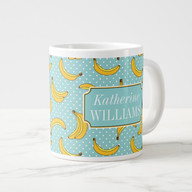 Bananas And Polk Dots | Add Your Name Large Coffee Mug (Front Right)
