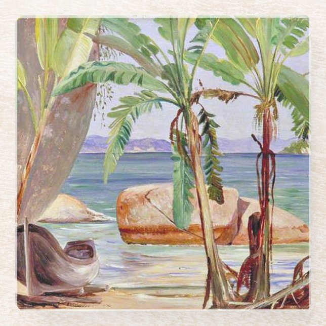 Bananas and Rocks at Paqueta, Brazil, Glass Coaster (Front)