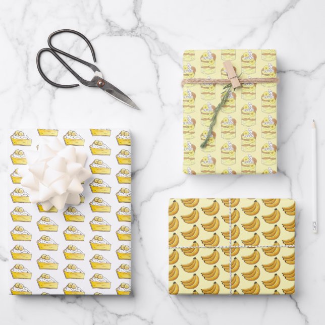 Bananas Banana Pudding Cream Pie Slice Food Wrapping Paper Sheet (Front)