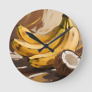 Bananas Coconut Still Life Round Clock