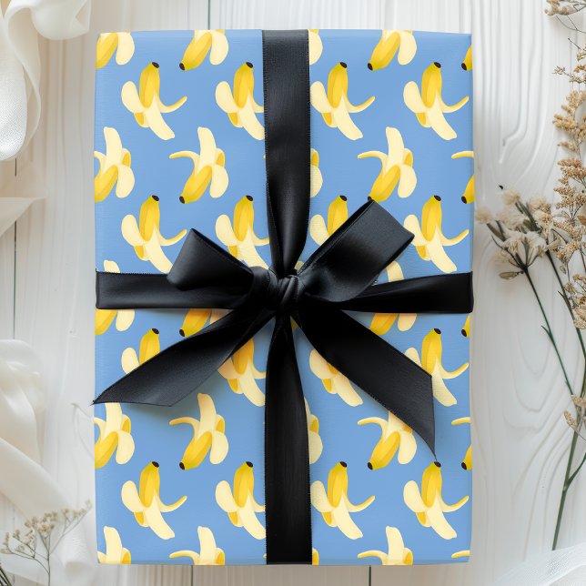 Bananas On Blue Fruit Pattern Wrapping Paper (Creator Uploaded)
