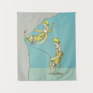 Bananas rock climbing funny fruit tapestry