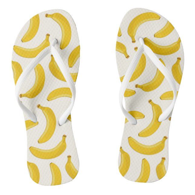Bananas Tropical Fruit Print, Yellow and White Flip Flops (Footbed)
