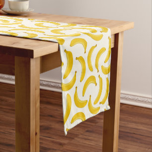Bananas Tropical Fruit Print, Yellow and White Short Table Runner