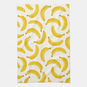 Bananas Tropical Fruit Print, Yellow and White Tea Towel