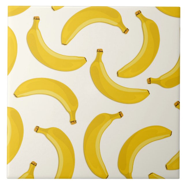 Bananas Tropical Fruit Print, Yellow and White Tile (Front)